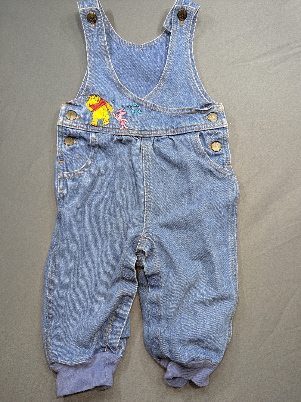 Vintage 90's Disney Blue Denim Overalls with Winnie the Pooh Embroidery Rare